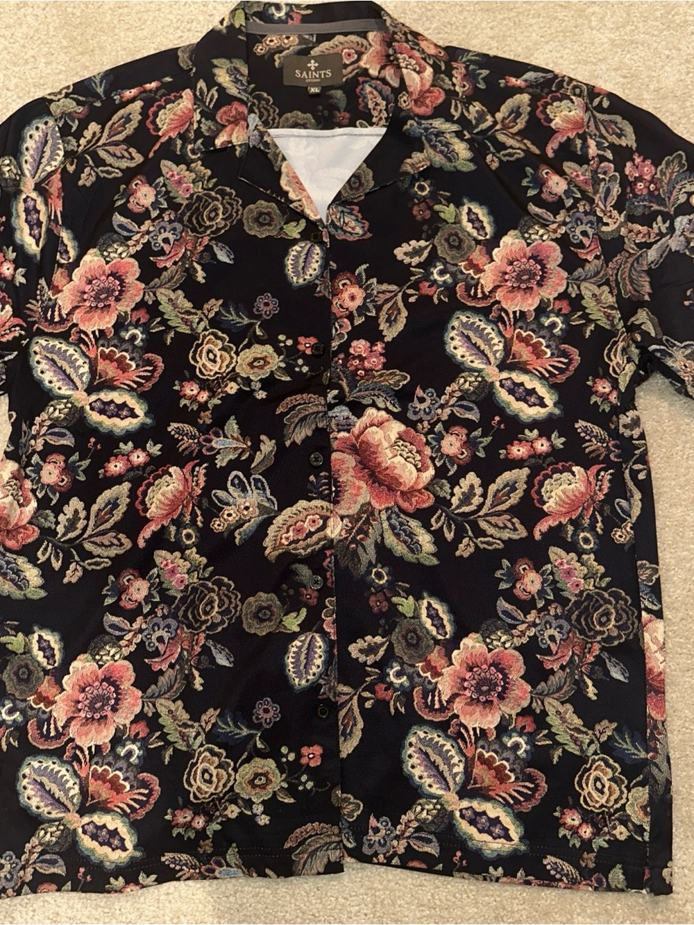 Saints Black Floral Button-Up Shirt